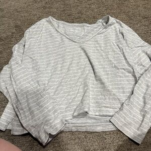 Aerie Light Gray Striped Long Sleeve Tee